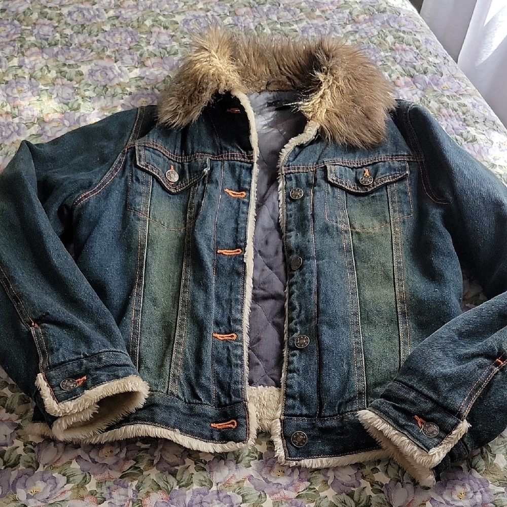 Denim Jacket with Faux Fur Collar